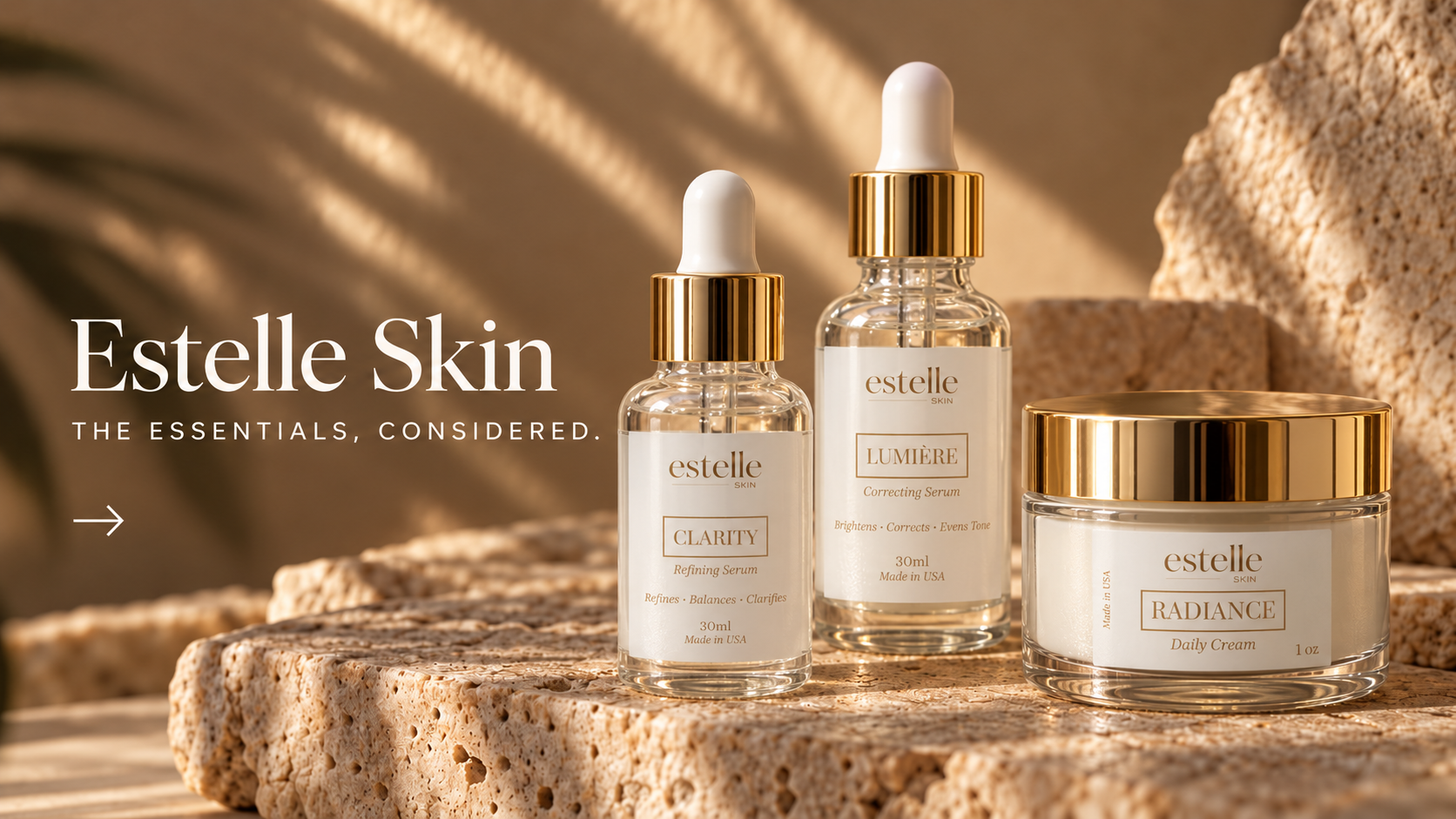 Estelle Skin Clarity Serum, Lumière Correcting Serum, and Radiance Daily Cream